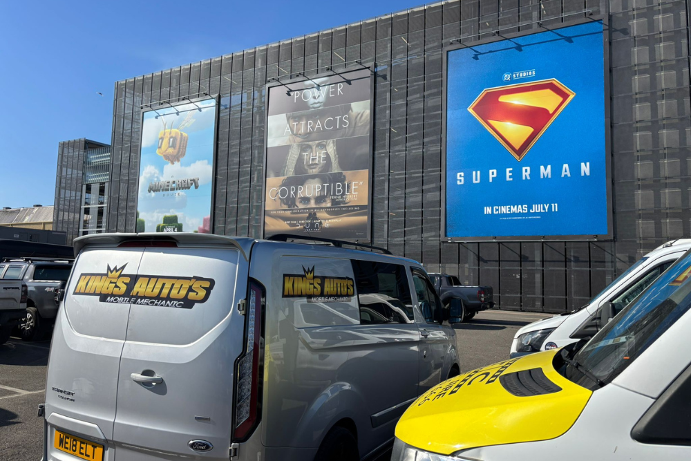 Kings Autos and Sons mobile mechanic van parked in Grays, Essex RM16, equipped with tools for on-site car repairs.